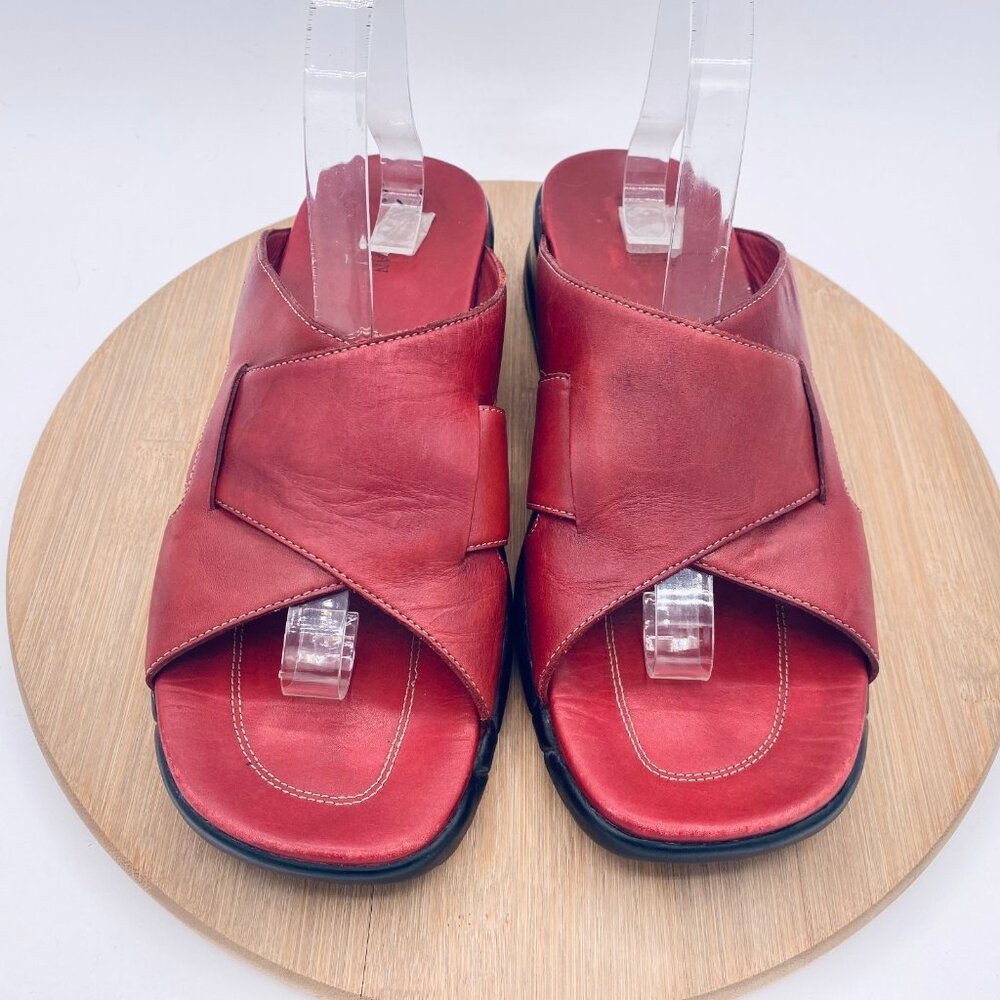 Vintage Cole Haan Sandals Womens 10.5 Red Leather Flats Peep NikeAir